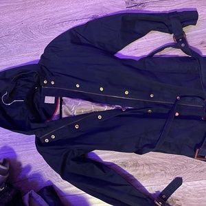 Navy blue trench coat with hood